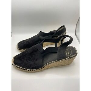 Toni Pons Black Lace Espadrille Wedge Sandals Slingback‎ Women's Size 40